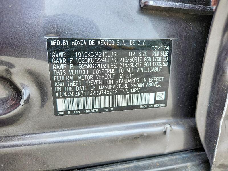 54896496 :رقم المزاد ، 3CZRZ1H32RM745242 vin ، 2024 Honda Hr-v مزاد بيع