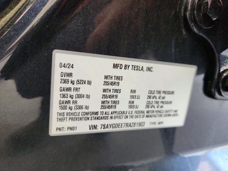 55077156 :رقم المزاد ، 7SAYGDEE7RA281903 vin ، 2024 Tesla Model Y مزاد بيع