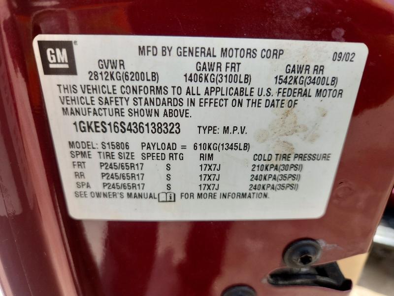55425886 :رقم المزاد ، 1GKES16S436138323 vin ، 2003 Gmc Envoy مزاد بيع