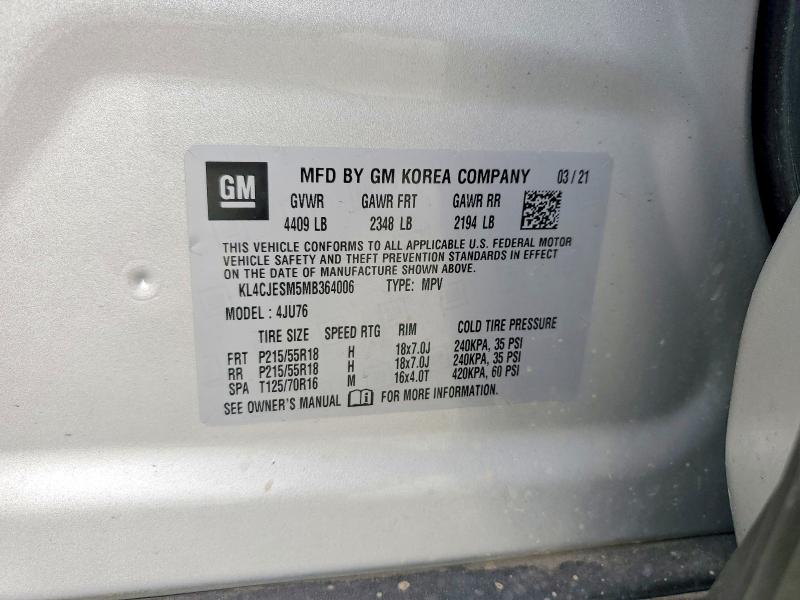 Продаж на аукціоні авто 2021 Buick Encore, vin: KL4CJESM5MB364006, номер лоту: 54218646