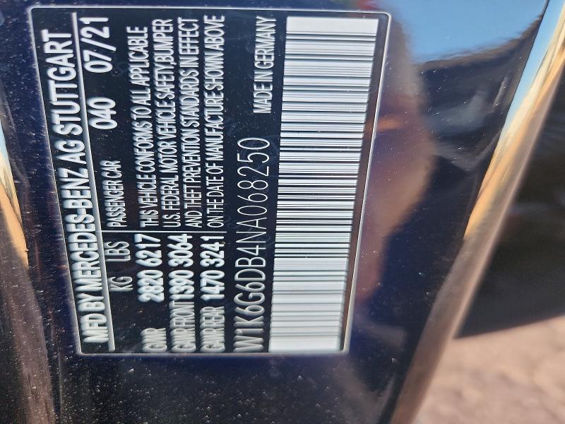 53618936 :رقم المزاد ، W1K6G6DB4NA068250 vin ، 2022 Mercedes-benz S مزاد بيع
