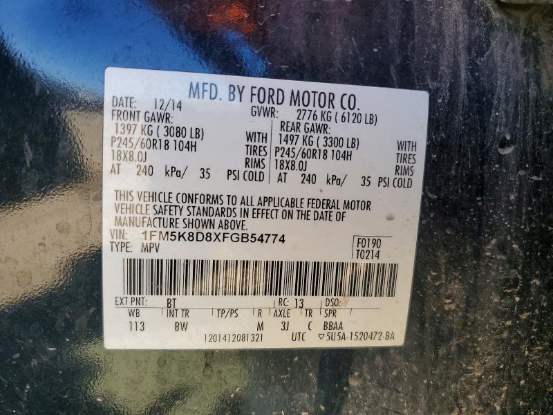 52261586 :رقم المزاد ، 1FM5K8D8XFGB54774 vin ، 2015 Ford Explorer مزاد بيع
