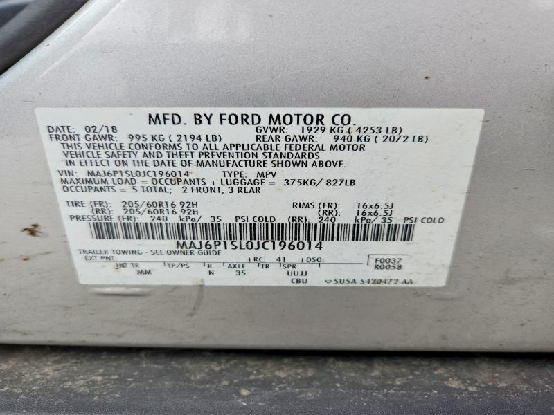 2018 Ford Ecosport მანქანა იყიდება აუქციონზე, vin: MAJ6P1SL0JC196014, აუქციონის ნომერი: 53847416
