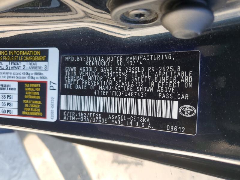 2015 Toyota Camry მანქანა იყიდება აუქციონზე, vin: 4T1BF1FK0FU487431, აუქციონის ნომერი: 53468206
