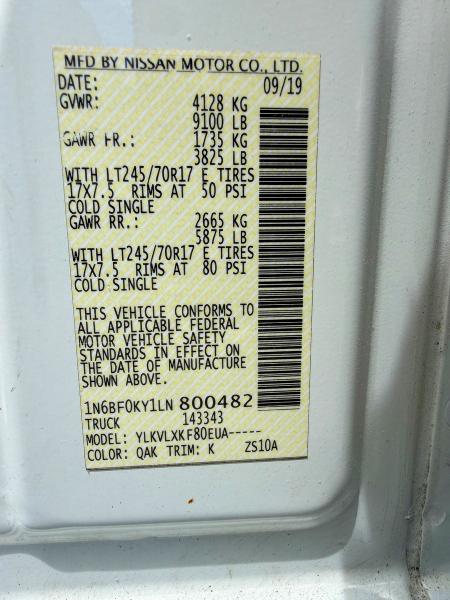 Aukcja sprzedaży 2020 Nissan Nv, vin: 1N6BF0KY1LN800482, numer aukcji: 55461716