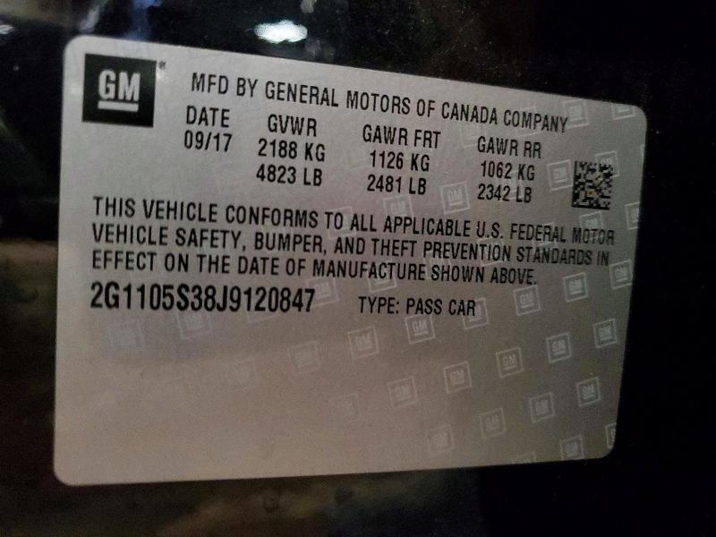 54091536 :رقم المزاد ، 2G1105S38J9120847 vin ، 2018 Chevrolet Impala مزاد بيع
