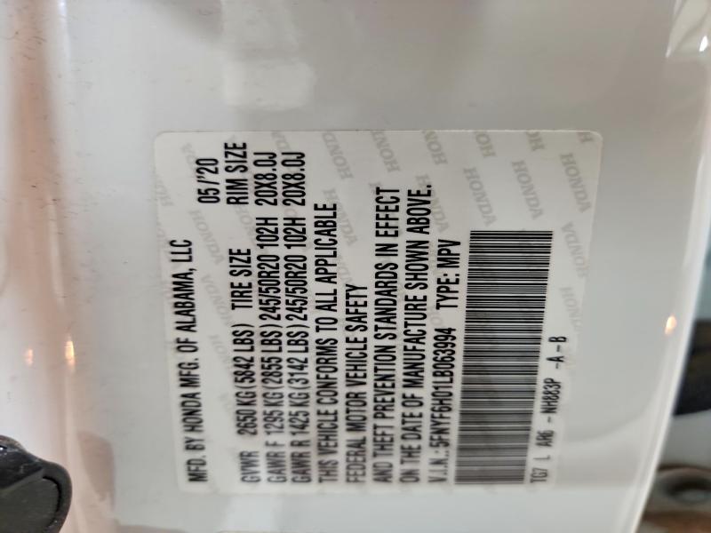 54174636 :رقم المزاد ، 5FNYF6H01LB063994 vin ، 2020 Honda Pilot مزاد بيع