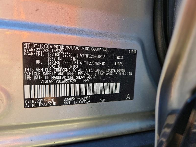 Продажа на аукционе авто 2020 Toyota Rav4, vin: 2T3EWRFV0LW057620, номер лота: 53193126