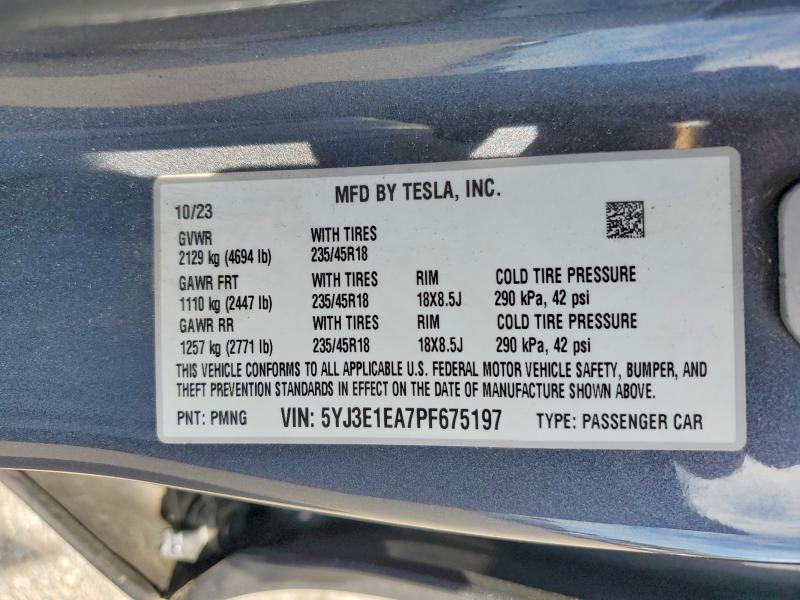 Продажа на аукционе авто 2023 Tesla Model 3, vin: 5YJ3E1EA7PF675197, номер лота: 54444126