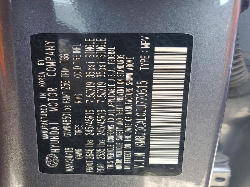 52355836 :رقم المزاد ، KM8J3CAL0JU770615 vin ، 2018 Hyundai Tucson مزاد بيع