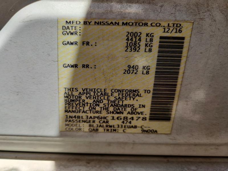 Aukcja sprzedaży 2017 Nissan Altima, vin: 1N4BL3AP6HC168478, numer aukcji: 52959526