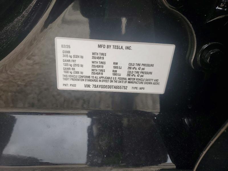 2026 Tesla Model Y მანქანა იყიდება აუქციონზე, vin: 7SAYGDED0TA655752, აუქციონის ნომერი: 54120476