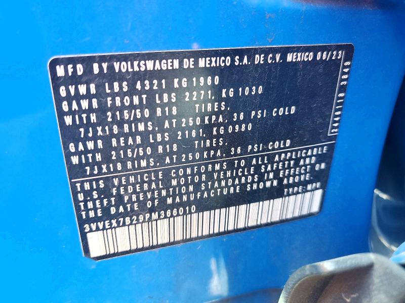 2023 Volkswagen Taos S Fwd მანქანა იყიდება აუქციონზე, vin: 3VVEX7B29PM366010, აუქციონის ნომერი: 54176206