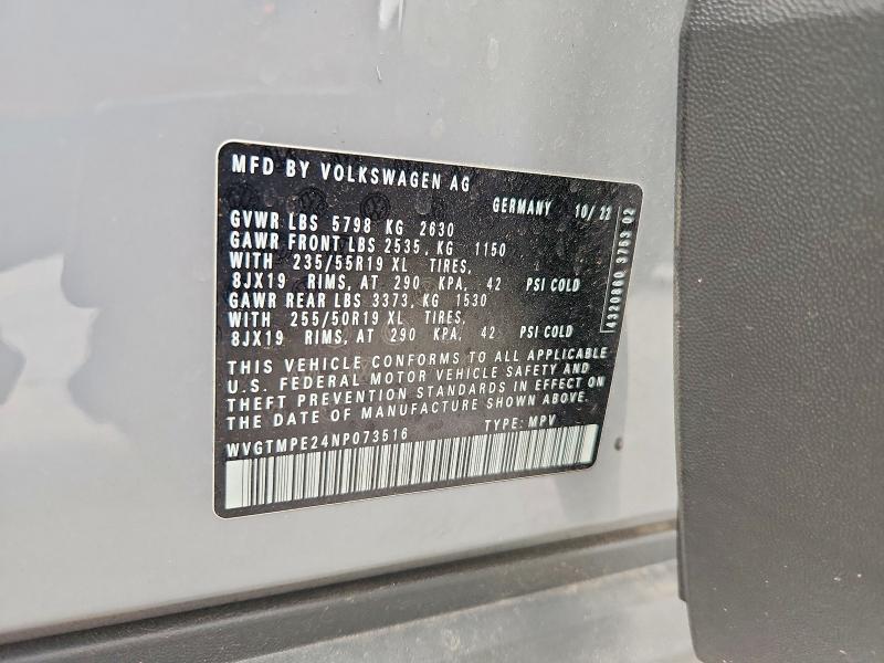 2022 Volkswagen Id.4 მანქანა იყიდება აუქციონზე, vin: WVGTMPE24NP073516, აუქციონის ნომერი: 52242836
