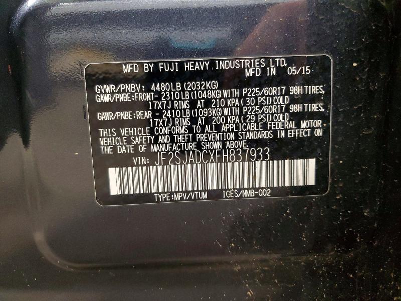 Aukcja sprzedaży 2015 Subaru Forester, vin: JF2SJADCXFH837933, numer aukcji: 53078656