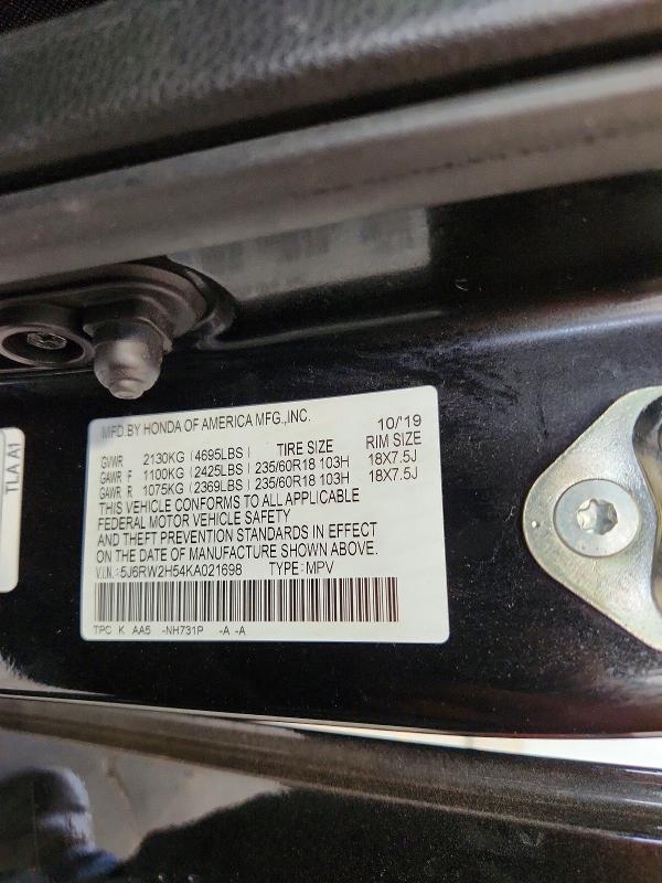 Продаж на аукціоні авто 2019 Honda Cr-v, vin: 5J6RW2H54KA021698, номер лоту: 53386176