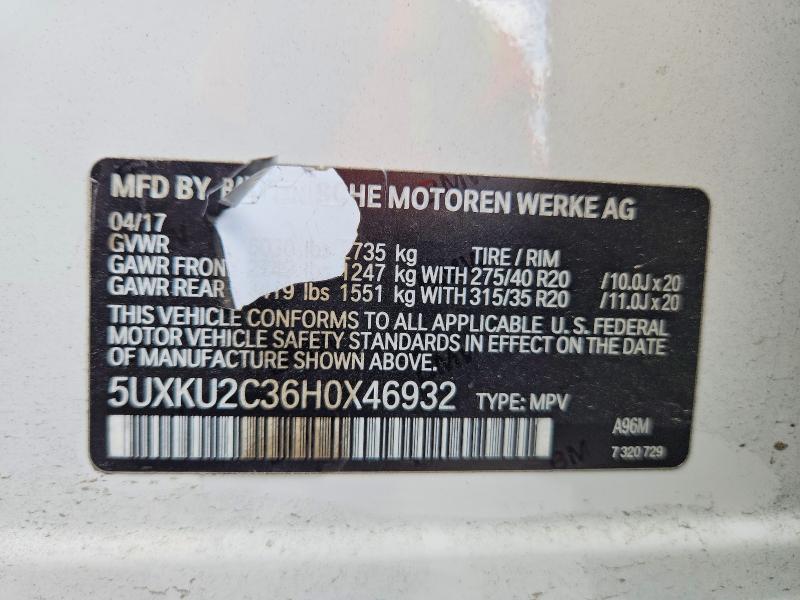 Aukcja sprzedaży 2017 Bmw X6, vin: 5UXKU2C36H0X46932, numer aukcji: 53696216