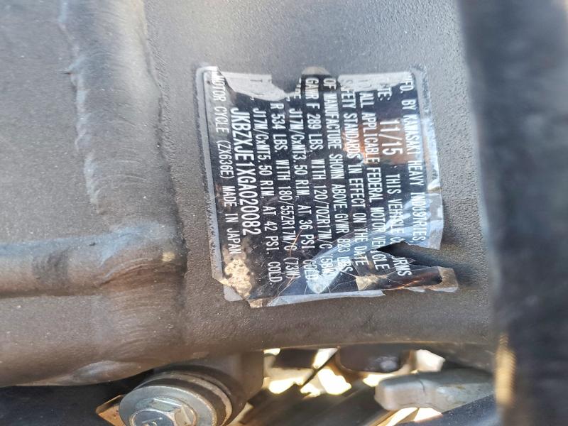 54334926 :رقم المزاد ، JKBZXJE1XGA020082 vin ، 2016 Kawasaki Zx636 مزاد بيع