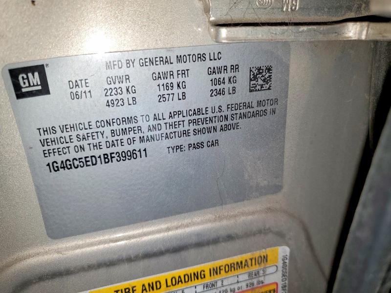 51992386 :رقم المزاد ، 1G4GC5ED1BF399611 vin ، 2011 Buick Lacrosse مزاد بيع