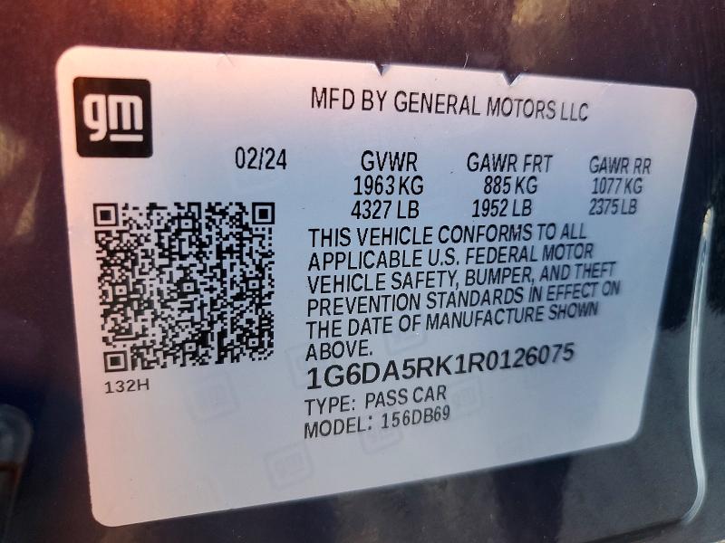 54903136 :رقم المزاد ، 1G6DA5RK1R0126075 vin ، 2024 Cadillac Ct4 مزاد بيع