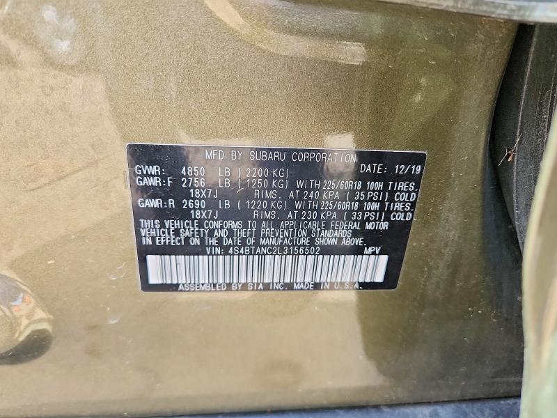 2020 Subaru Outback მანქანა იყიდება აუქციონზე, vin: 4S4BTANC2L3156502, აუქციონის ნომერი: 52255396