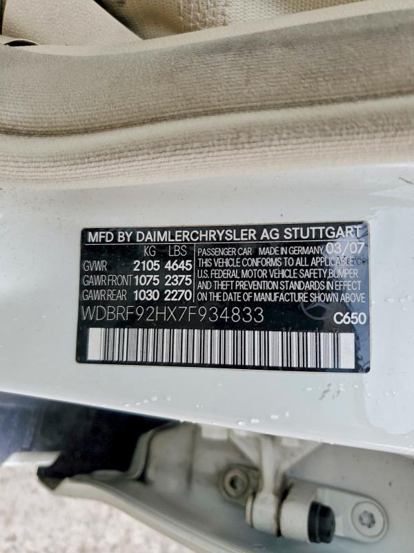 Продаж на аукціоні авто 2007 Mercedes-benz C, vin: WDBRF92HX7F934833, номер лоту: 53084586