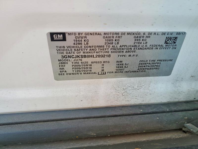 54453946 :رقم المزاد ، 3GNCJKSB8HL289218 vin ، 2017 Chevrolet Trax مزاد بيع
