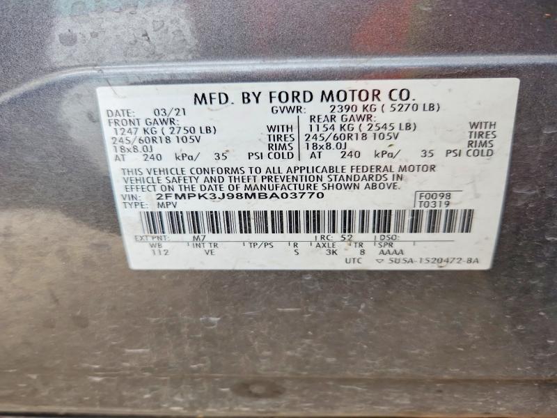 Продажа на аукционе авто 2021 Ford Edge, vin: 2FMPK3J98MBA03770, номер лота: 55762546
