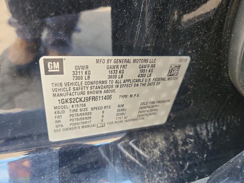 52916096 :رقم المزاد ، 1GKS2CKJ9FR611406 vin ، 2015 Gmc Yukon مزاد بيع