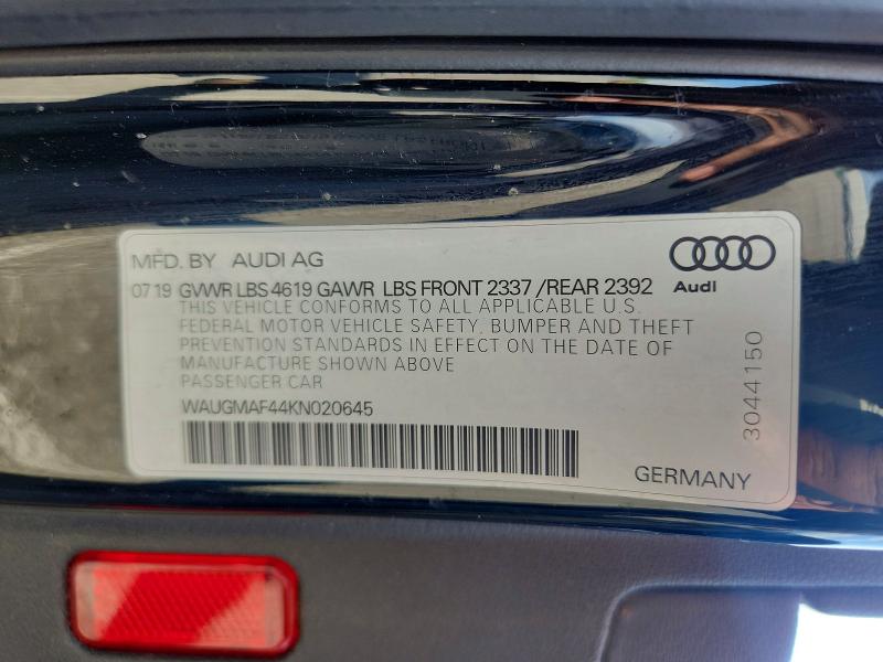 Aukcja sprzedaży 2019 Audi A4, vin: WAUGMAF44KN020645, numer aukcji: 54722416