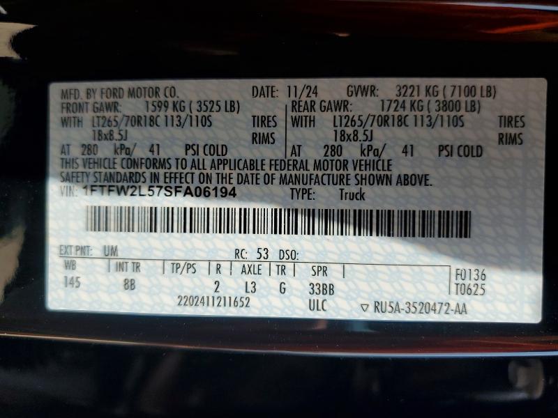 Продаж на аукціоні авто 2025 Ford 150, vin: 1FTFW2L57SFA06194, номер лоту: 52516286