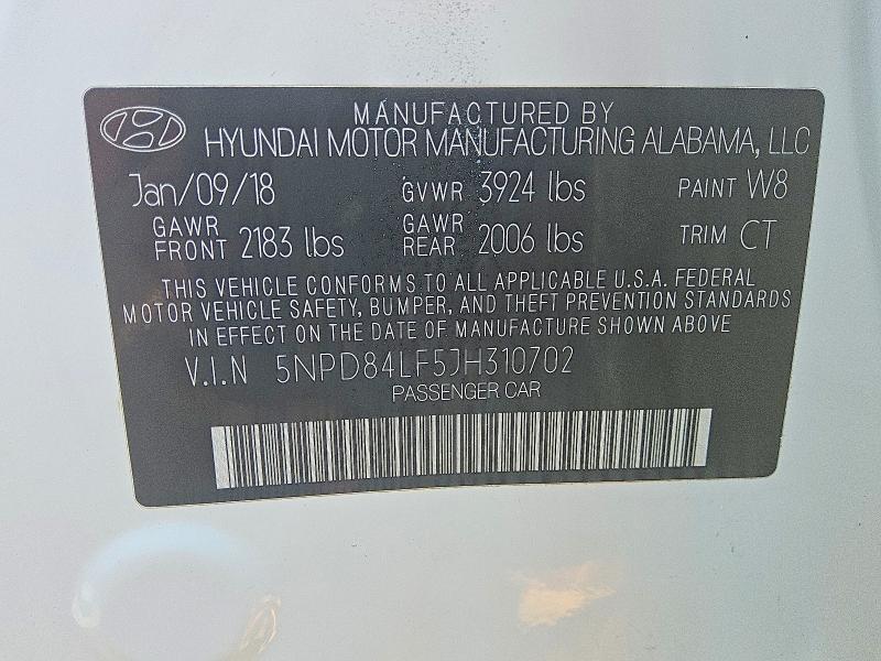 2018 Hyundai Elantra მანქანა იყიდება აუქციონზე, vin: 5NPD84LF5JH310702, აუქციონის ნომერი: 51180316
