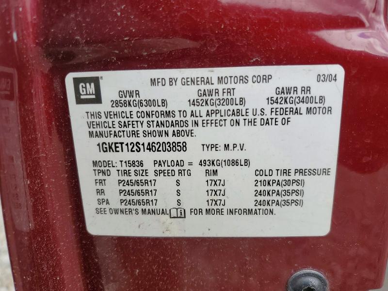 Продаж на аукціоні авто 2004 Gmc Envoy, vin: 1GKET12S146203858, номер лоту: 53650846