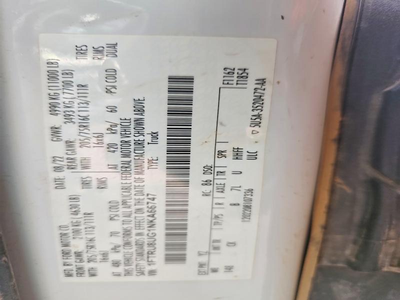 51969316 :رقم المزاد ، 1FTRU8UG1NKA66747 vin ، 2022 Ford Transit مزاد بيع