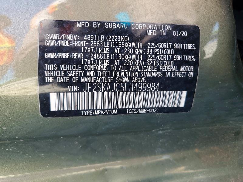 Продажа на аукционе авто 2020 Subaru Forester, vin: JF2SKAJC5LH499984, номер лота: 52148096
