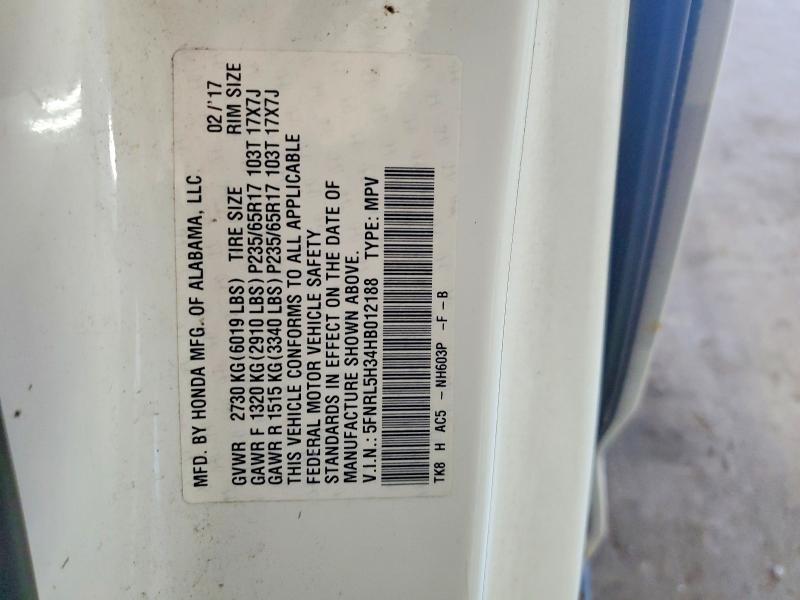 Aukcja sprzedaży 2017 Honda Odyssey, vin: 5FNRL5H34HB012188, numer aukcji: 53252186