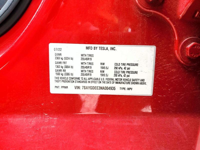 2022 Tesla Model Y Awd W/long R მანქანა იყიდება აუქციონზე, vin: 7SAYGDEE3NA004935, აუქციონის ნომერი: 52770696