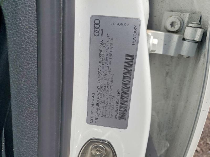 2019 Audi A3 მანქანა იყიდება აუქციონზე, vin: WAUAUGFF9K1012249, აუქციონის ნომერი: 54999526