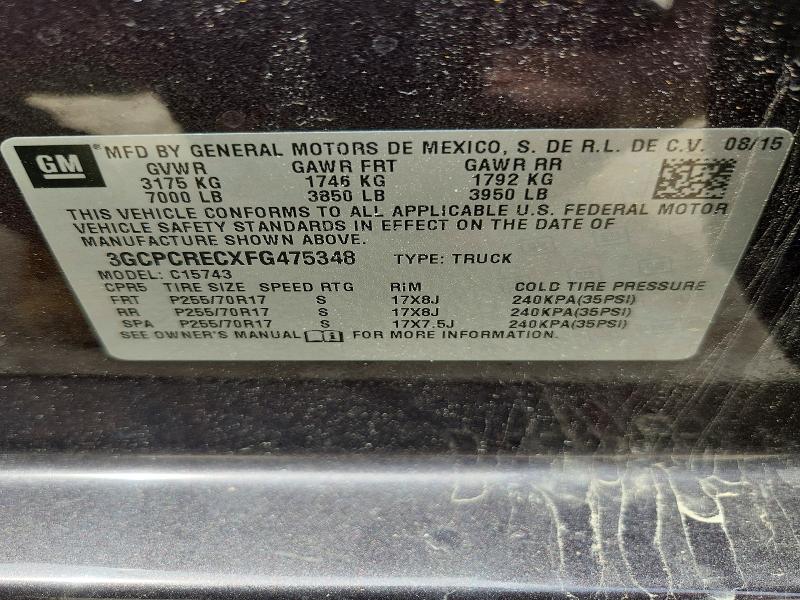 2015 Chevrolet Silverado მანქანა იყიდება აუქციონზე, vin: 3GCPCRECXFG475348, აუქციონის ნომერი: 54337556