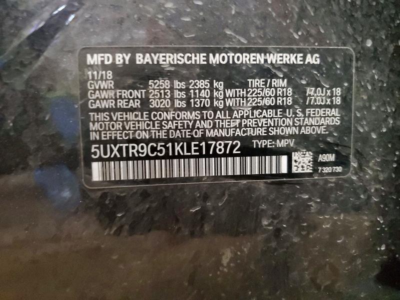 54949336 :رقم المزاد ، 5UXTR9C51KLE17872 vin ، 2019 Bmw X3 مزاد بيع