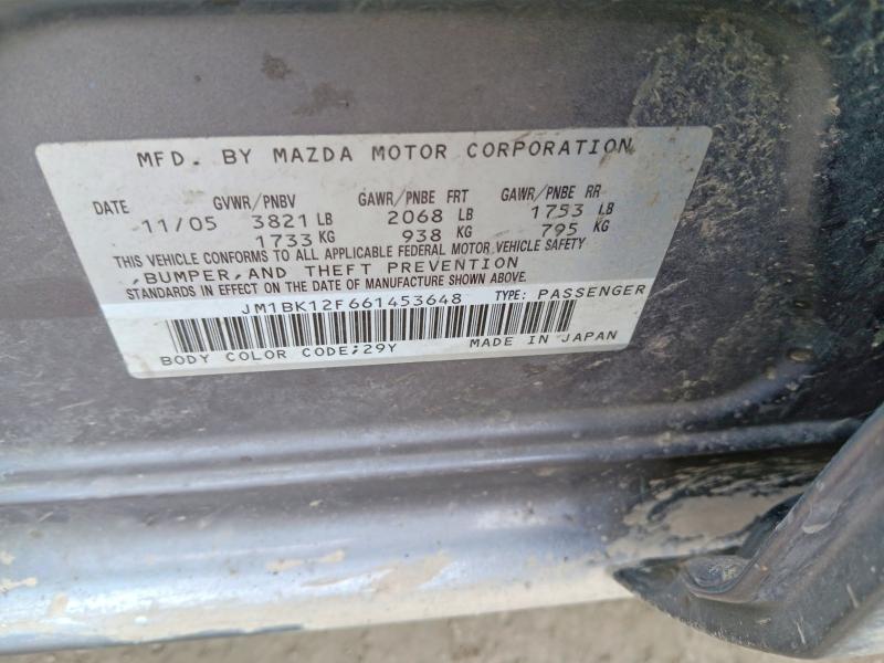Aukcja sprzedaży 2006 Mazda 3, vin: JM1BK12F661453648, numer aukcji: 52226096