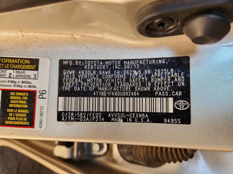 Aukcja sprzedaży 2013 Toyota Camry Hybrid, vin: 4T1BD1FK8DU092464, numer aukcji: 53594206