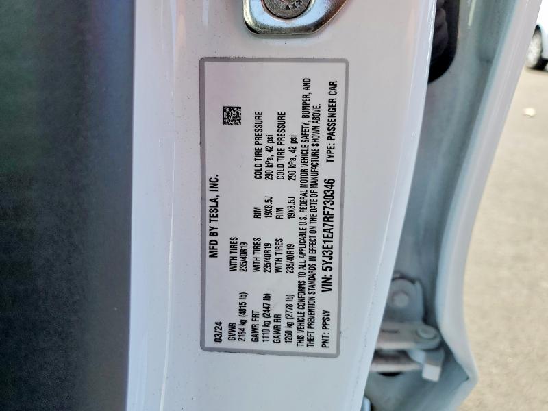Aukcja sprzedaży 2024 Tesla Model 3, vin: 5YJ3E1EA7RF730346, numer aukcji: 55439106