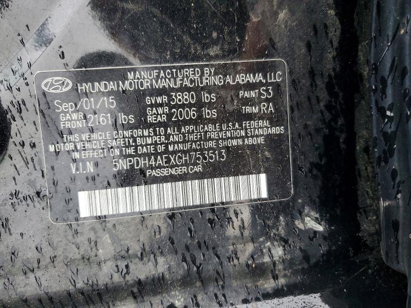 2016 Hyundai Elantra მანქანა იყიდება აუქციონზე, vin: 5NPDH4AEXGH753513, აუქციონის ნომერი: 54411646