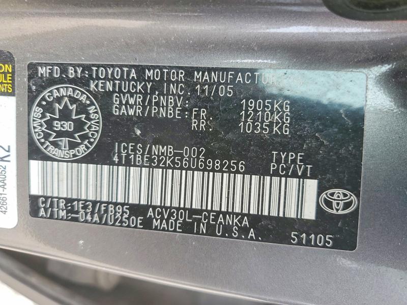 Продажа на аукционе авто 2006 Toyota Camry, vin: 4T1BE32K56U698256, номер лота: 51704386