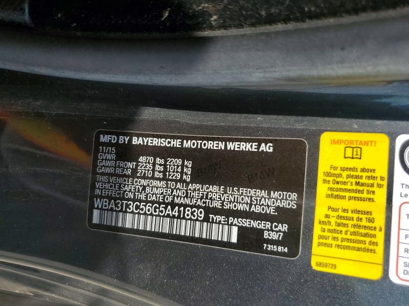 2016 Bmw 435 მანქანა იყიდება აუქციონზე, vin: WBA3T3C56G5A41839, აუქციონის ნომერი: 54898036