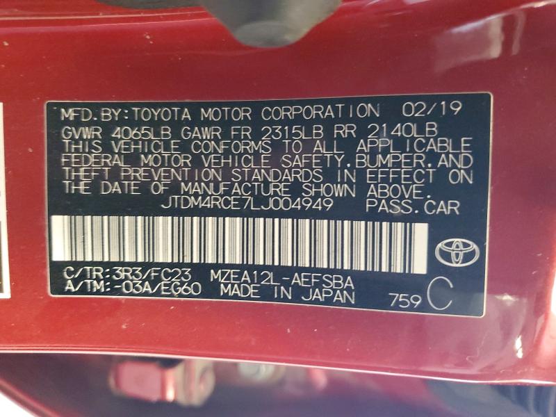 54160516 :رقم المزاد ، JTDM4RCE7LJ004949 vin ، 2020 Toyota Corolla مزاد بيع