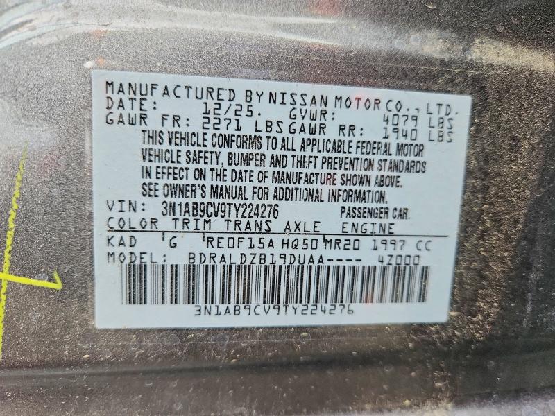 2026 Nissan Sentra მანქანა იყიდება აუქციონზე, vin: 3N1AB9CV9TY224276, აუქციონის ნომერი: 53745156