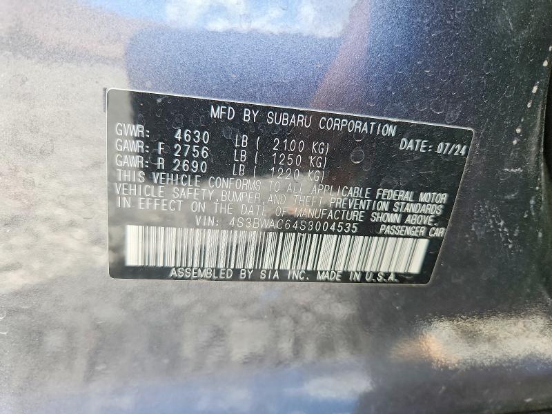 54296976 :رقم المزاد ، 4S3BWAC64S3004535 vin ، 2025 Subaru Legacy مزاد بيع