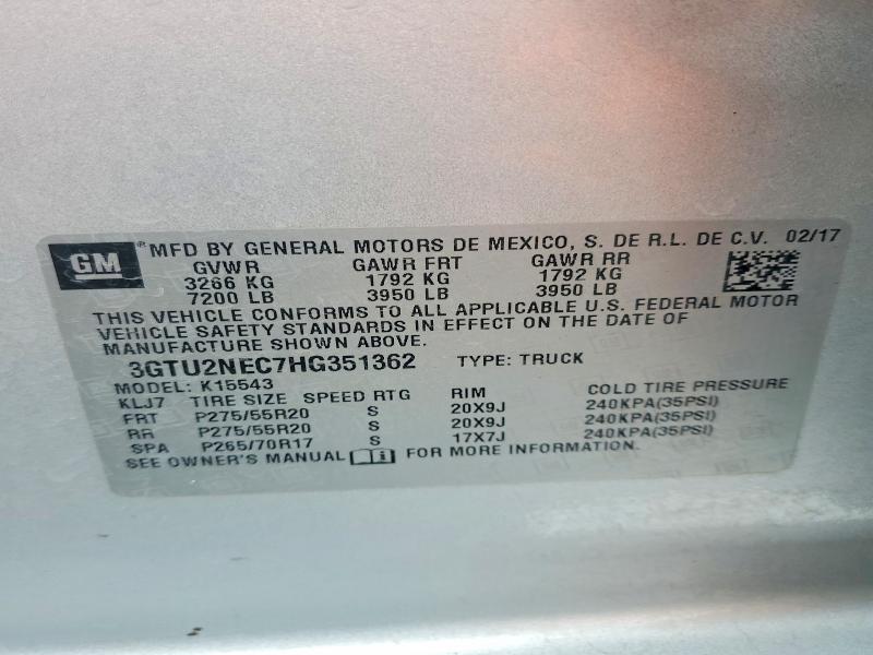 54669376 :رقم المزاد ، 3GTU2NEC7HG351362 vin ، 2017 Gmc Sierra مزاد بيع
